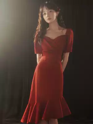 Toast brides get married usually can wear 2021 new winter fishtail engagement dress red dress dress women