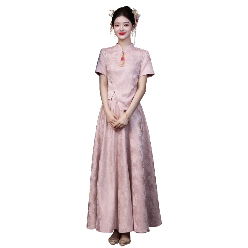粉色旗袍订婚晚礼服2025新款新中式改良新娘敬酒服套装回门连衣裙
