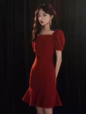 Toast Bride Wine Red 2021 New Wedding Engagement Fish Tail Dress Usually Can Wear Dress Short