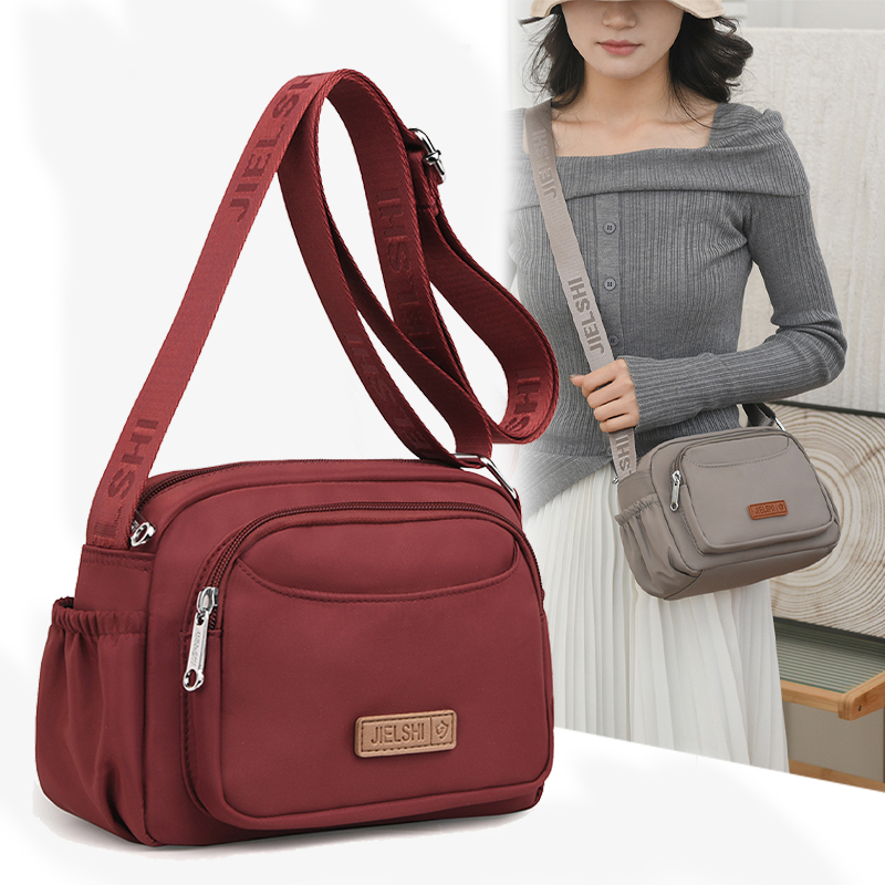 女包新款时尚百搭斜挎包小包牛津布包简约休闲多层包包单肩包女