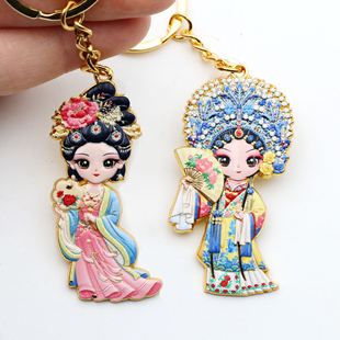 中国风京剧脸谱金属钥匙扣国粹人物包挂件北京戏曲文创旅游纪念品