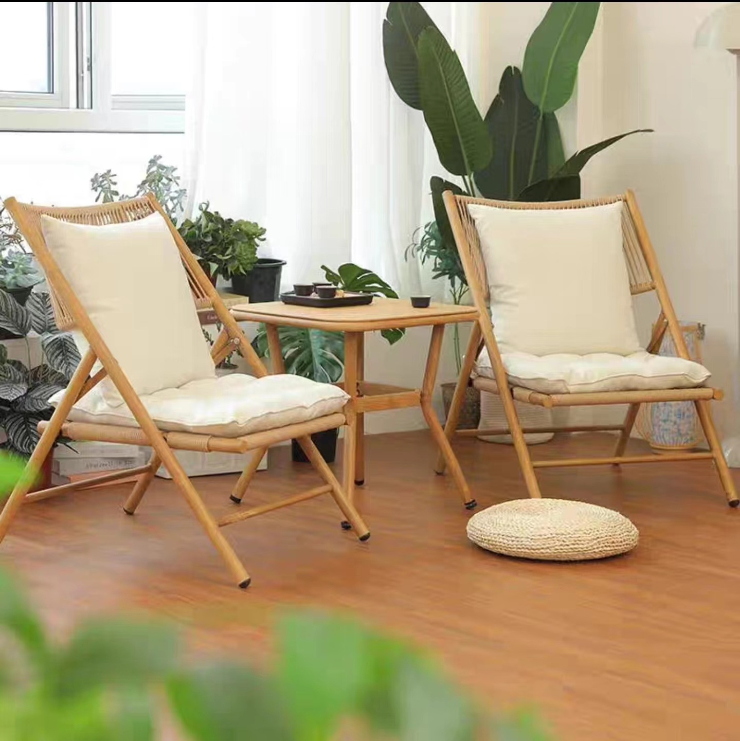 阳台桌椅折叠躺椅网红懒人沙发庭院花园休闲藤椅户外桌椅组合