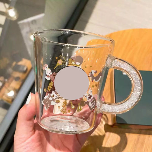 高颜值玻璃杯茶杯耐高温咖啡杯马克杯喝水杯子透明家用星钻把手杯