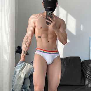 男士 包邮 三角内裤 头 棉质比基尼低腰彩虹性感舒适U凸简约底裤 2条装