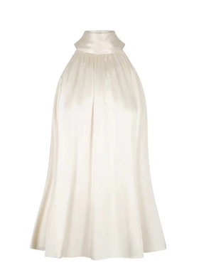 wop夏季气质高级感挂脖无袖上衣 shon白色阔腿裤套装女