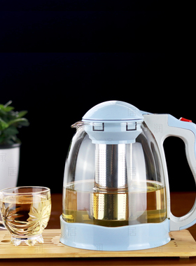 2000ML玻璃泡茶壶黑色大容量无铅耐热加厚家用水壶茶杯子茶具套装