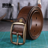 皮带男真皮纯牛皮复古铜扣腰带头层牛皮高档休闲潮中青年牛仔裤 带