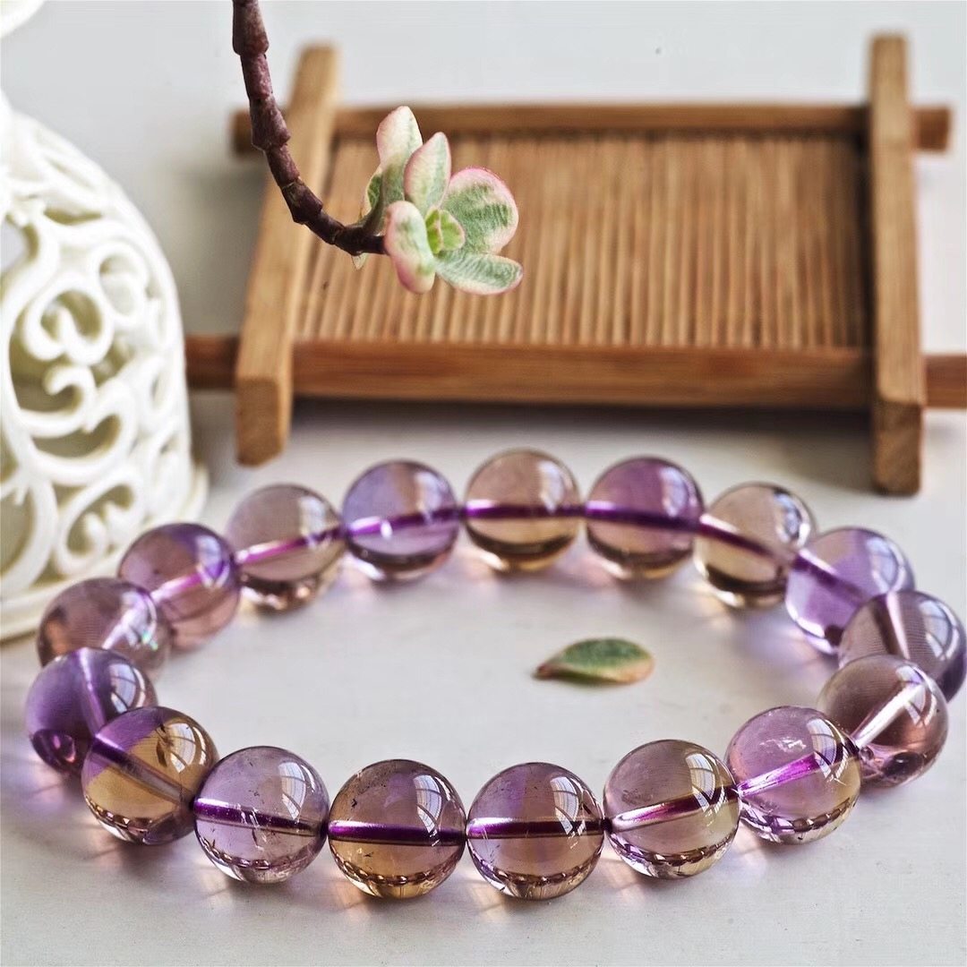 东海水晶紫黄晶圆珠手链 紫水晶黄水晶单圈手串 水晶女时尚礼物