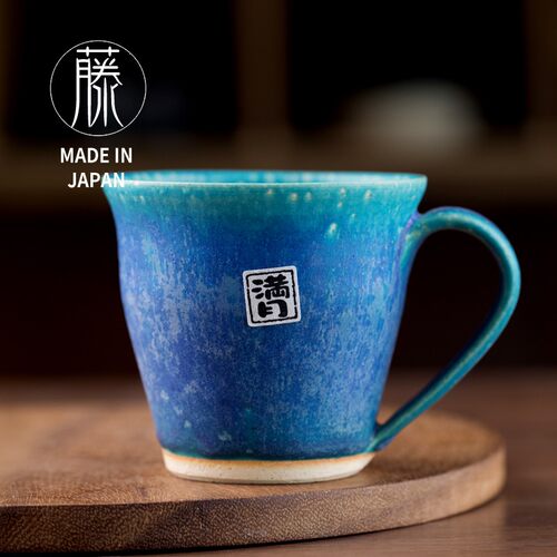 职人手工。日本进口信乐烧复古手工粗陶蓝马克杯咖啡杯水杯茶杯子