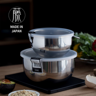 料理盆@保鲜盒。日本进口下村18-8不锈钢多功能料理盆带盖保鲜盒
