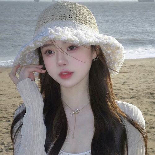 蕾丝花朵大草帽海边沙滩女士