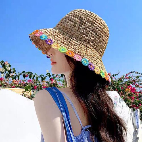 海边沙滩度假防晒帽花朵新款可爱