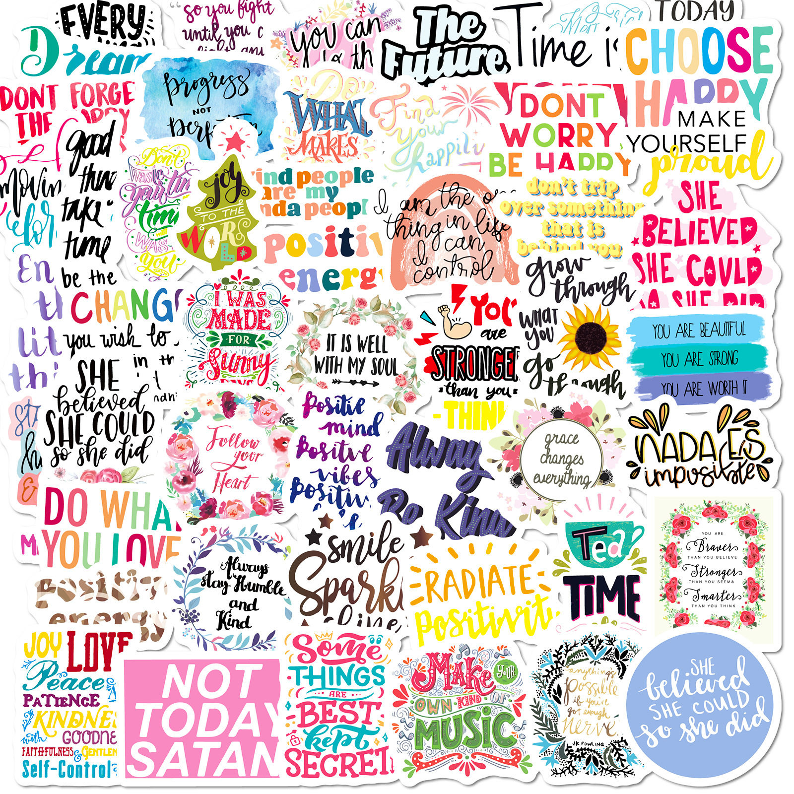 50张小尺寸4cm英文短语涂鸦贴纸头盔手机机车电脑装饰贴纸