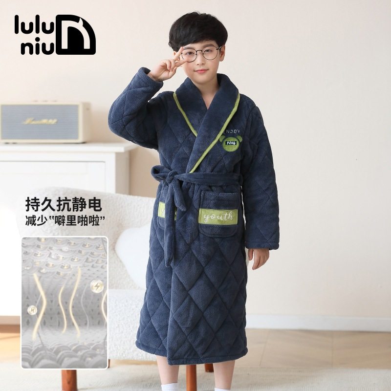 噜噜牛冬季儿童睡袍男童浴袍夹棉珊瑚绒法兰绒男孩睡衣加厚保暖,童装/婴儿装/亲子装,浴袍,淘宝优惠券,粉丝福利购,淘宝优惠卷