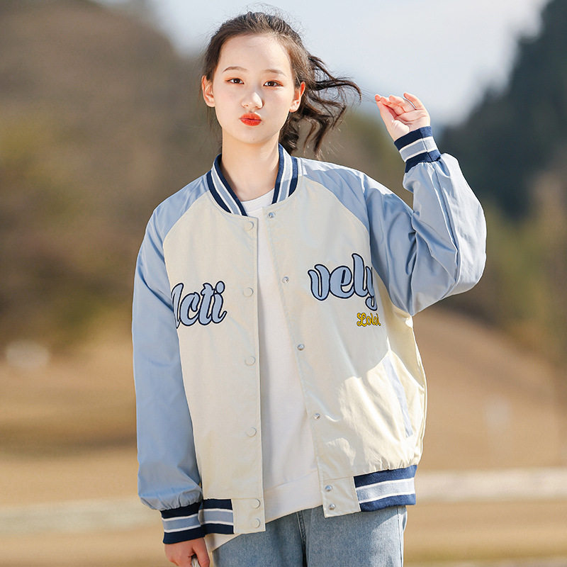 初高中生美式棒球服外套春季大童高中女生休闲夹克春装上衣时尚