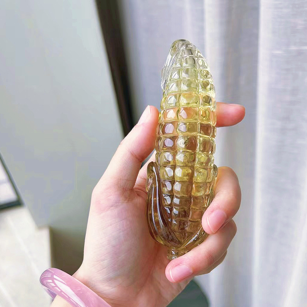 天然黄水晶玉米手工雕刻摆件手把件文玩玉髓