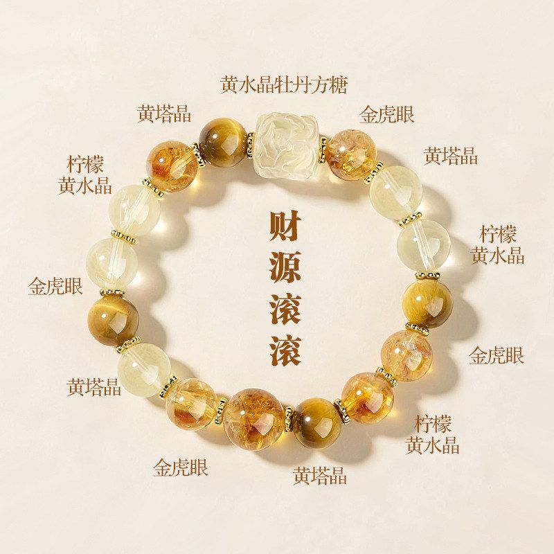 2026年马年新款财源滚滚手串天然黄塔晶紫水晶金虎眼多宝水晶手链