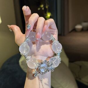 新款纯天然奶白晶18mm设计手链白水晶礼物手串女友