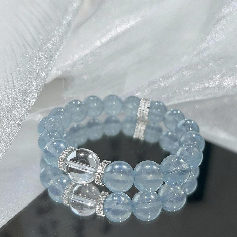 显白气质仿海蓝宝蓝玉髓水晶手链简约高级感水晶手串女生手饰