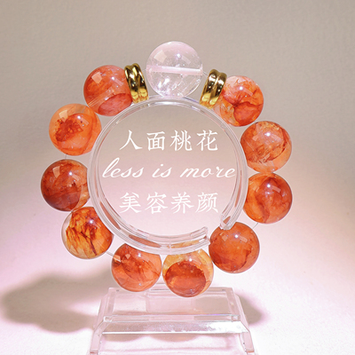 原创设计红胶花水晶手链女款牛血红芬达色锦鲤胶花手串珠径18mm