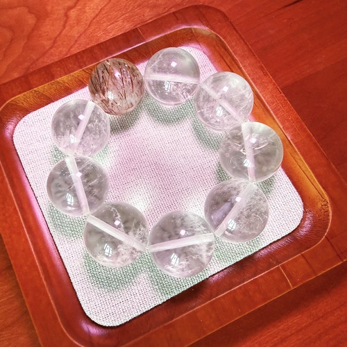 【设计款】天然巴西白水晶黑金超七大颗粒珠径卡20mm大气男女手串