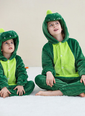 MICHLEY中大童秋冬睡衣服儿童连体衣法兰绒彩虹表演爬服居家优质