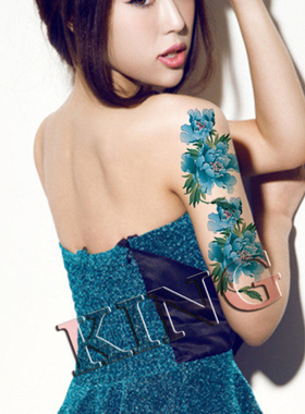 纹身贴 蓝色 牡丹花 防水 女 古装影楼 写真 大图  纹身贴纸HM451