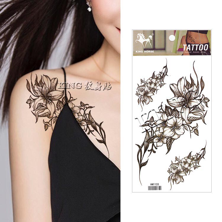 king纹身贴 防水女持久 黑色曼陀罗 锁骨 脚踝 性感 仿真纹身贴纸