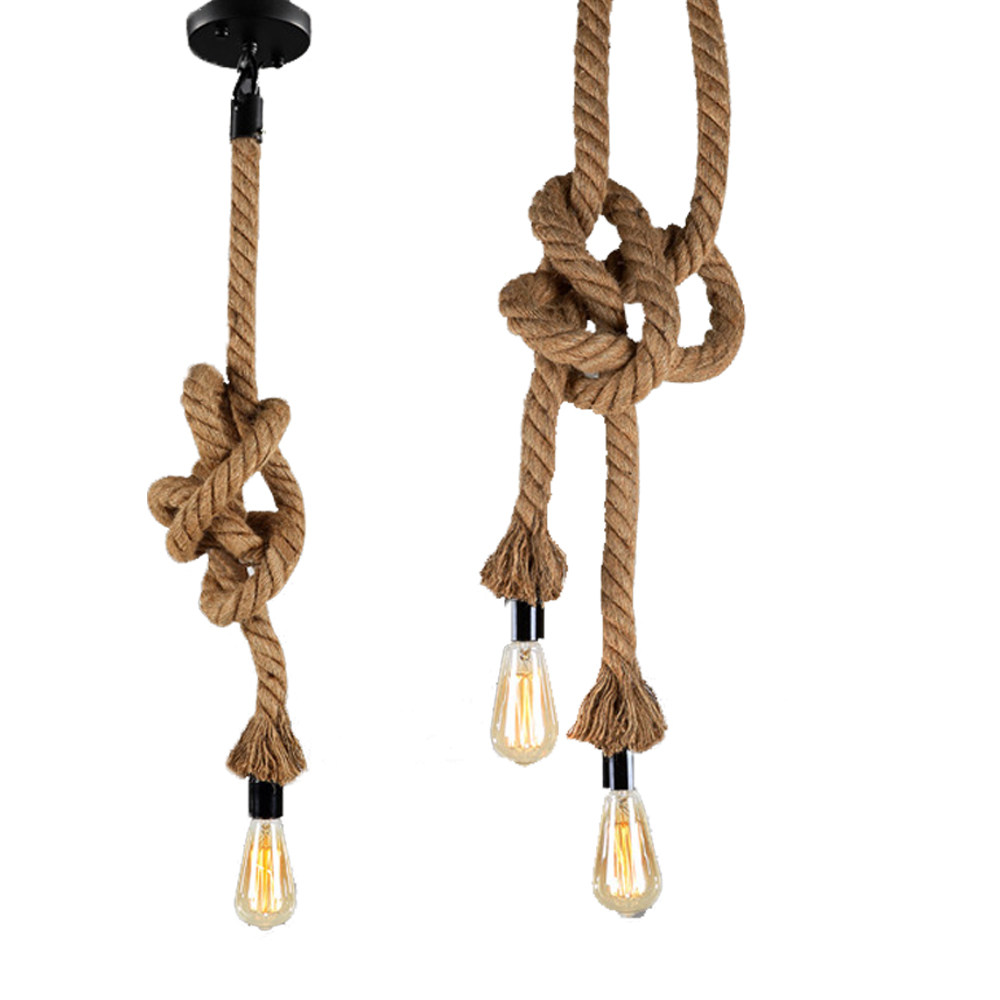 麻绳吊灯复古风咖啡厅酒吧台单头小吊灯 美式乡村客厅灯餐厅吊灯