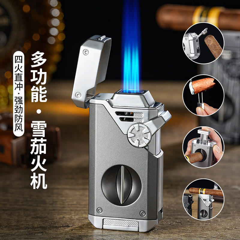 好玩的潮流四直冲打火机防风金属机身炫酷打火机高级感多功能打火