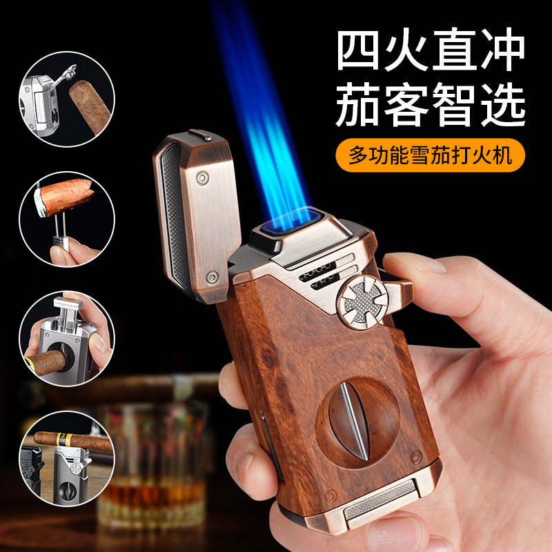 好玩的多功能四直冲打火机防风金属机身炫酷打火机高级感打火机网