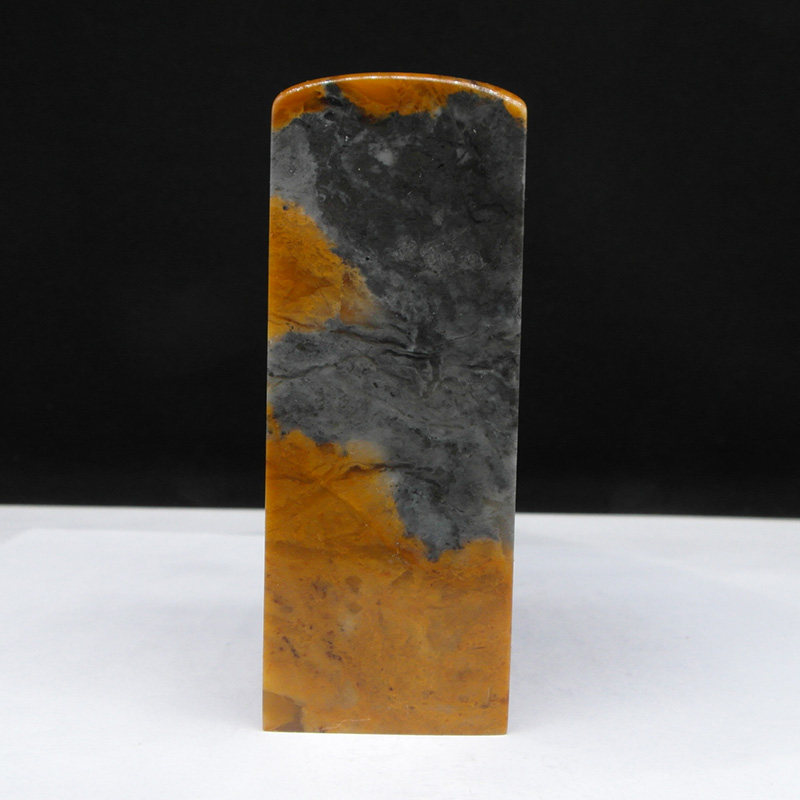 天然印石篆刻石料产地巴林石黄花俏色墨玉冻石印章料30*30*80mm