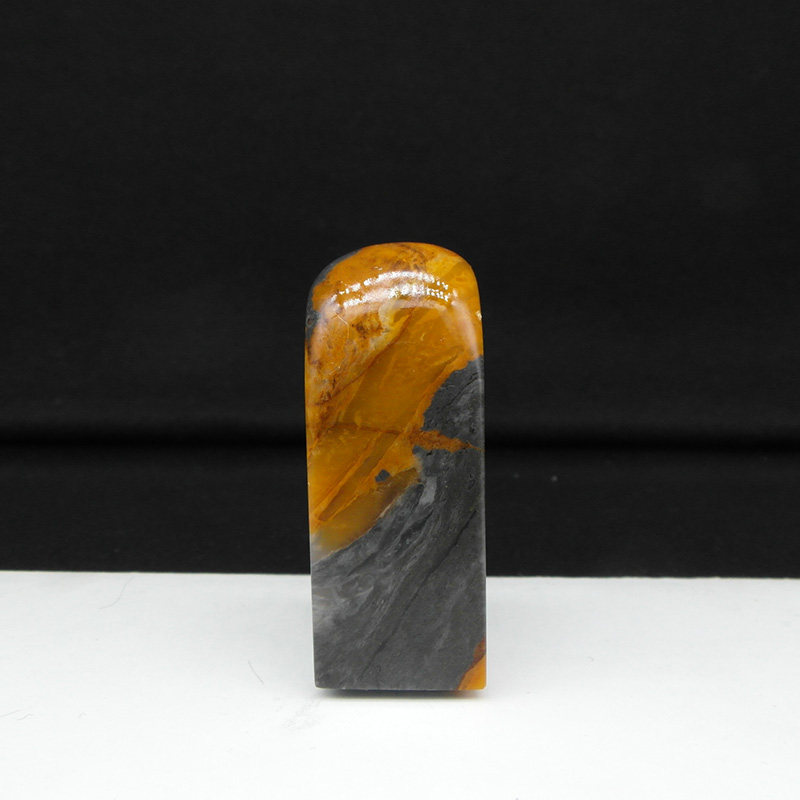 天然印石巴林石冻石印章篆刻石料墨玉俏色福黄18*18*48mm