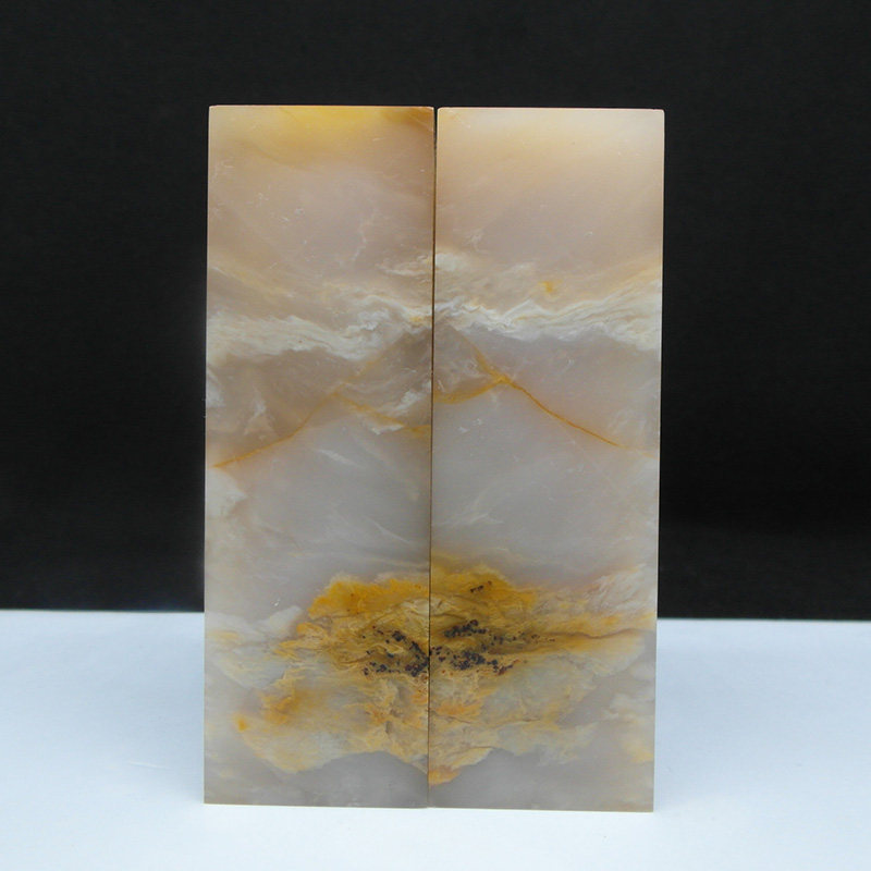 天然印石对章料产地巴林石黄花冻石印章篆刻石料25*25*77mm*2有裂