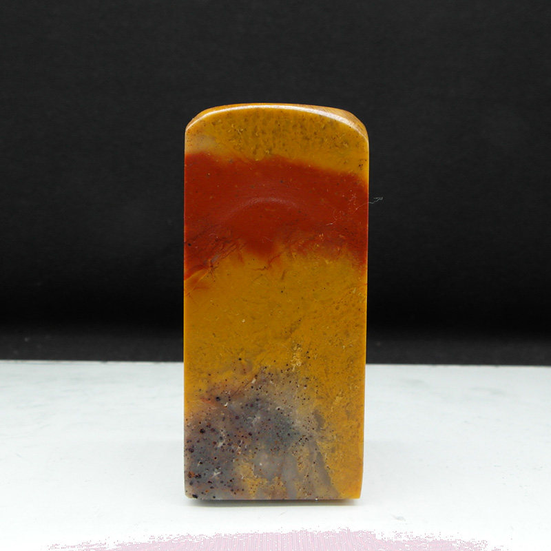 天然印石巴林石山黄俏色朱砂冻石印章篆刻石料30*30*68mm