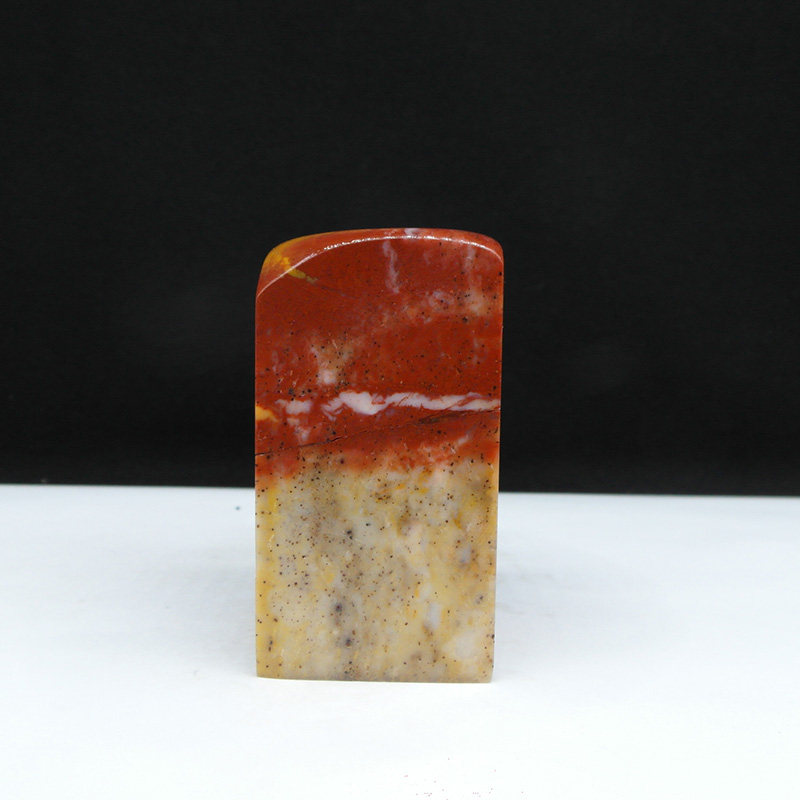 天然印石巴林石黄花俏色朱砂冻石印章篆刻石料30*30*60mm