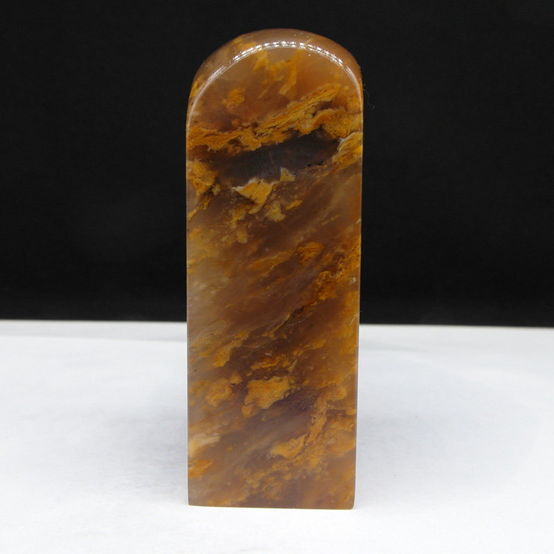 天然印石篆刻石料产地巴林石虎皮黄冻石印章料25*25*73mm