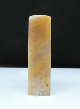 天然印石产地巴林石章料云水纹淡黄冻石印章篆刻石料20*20*73mm
