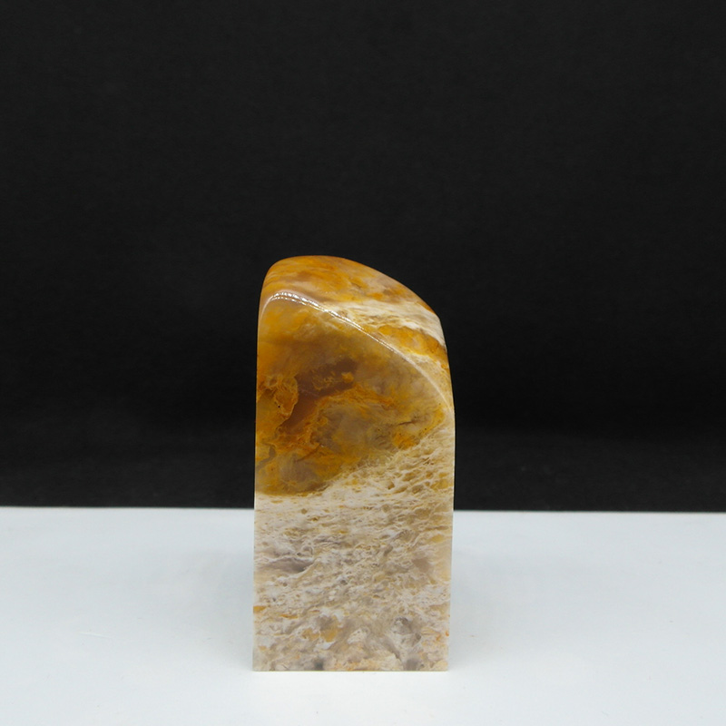 天然印石产地巴林石瓷白纹俏色黄花冻石印章篆刻石料26*26*57mm