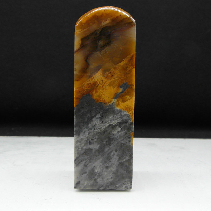 天然印石巴林石墨玉俏色黄花冻石印章篆刻石料25*25*83mm