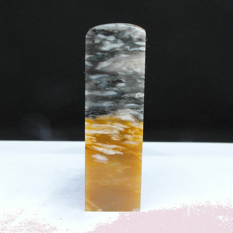 天然印石篆刻石料产地巴林石虎皮黄俏色凝墨冻石印章料20*20*68mm