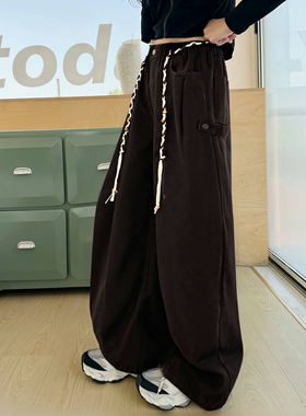 中大童女童裤子2025冬季百搭宽松洋气加绒一体绒工装裤25622