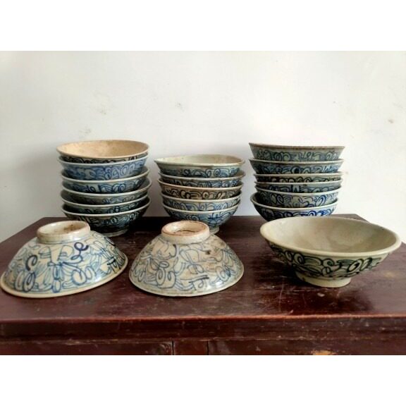 清代青花瓷囍字碗喜庆碗吃饭餐具盘子古董民俗怀旧老物件影视道具