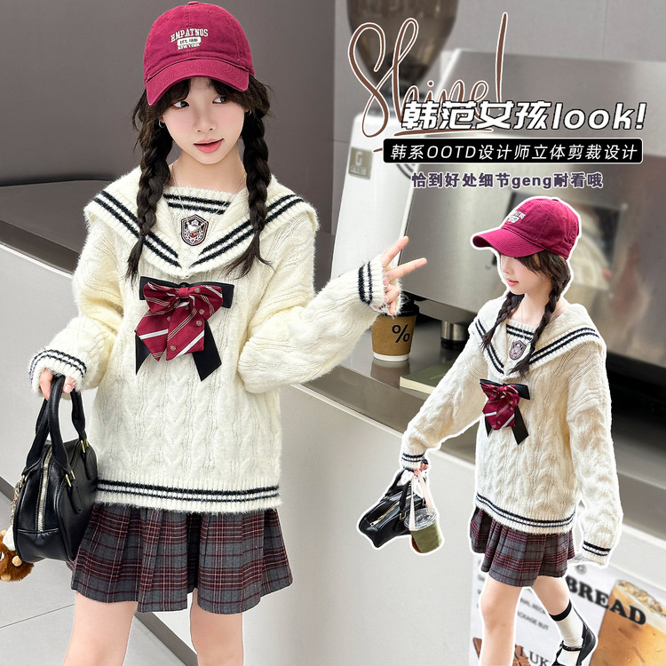 女童JK套装冬针织毛衣演出服秋季小学生学院风表演衬衫制服校服