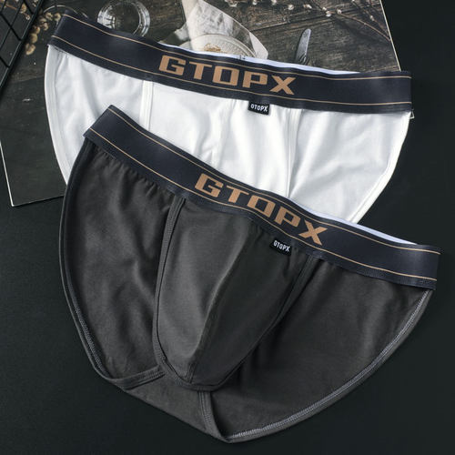 2条装GTOPX MAN男士内裤棉低腰高叉舒适透气性感U凸囊袋三角 代发