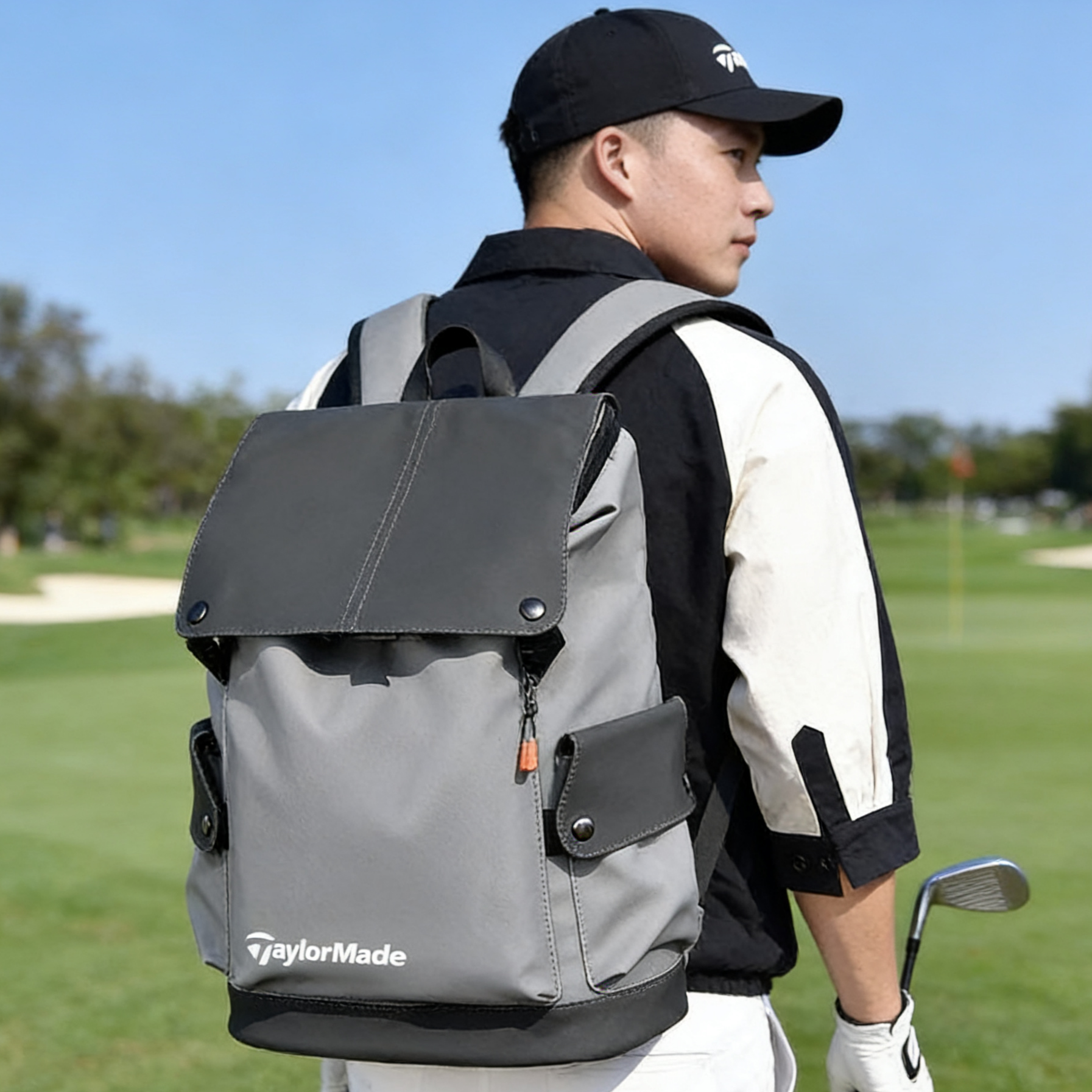 时尚高尔夫衣物包防水PU男士双肩包撞色设计大容量16寸电脑包书包