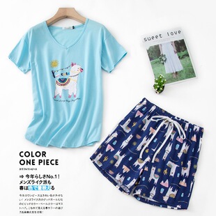 夏装新款卡通印花短袖短裤针织棉家居服套装休闲宽松大码女士睡衣