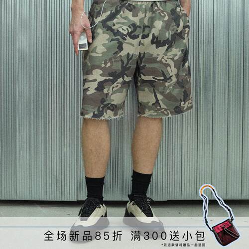 s45 重磅毛圈迷彩短裤可调松紧抽绳休闲夏季直通潮流宽松五分裤