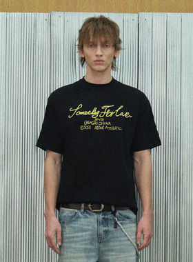 s45 手写标语纯色印花基础圆领休闲短袖潮流百搭夏季宽松t恤男女