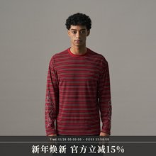 s45红色基础条纹长袖T恤显白美式复古圆领宽松打底上衣男女同款